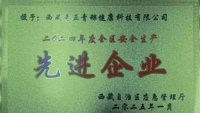 皇家荣耀官网青稞荣获“西藏自治区安全出产先进企业”称号